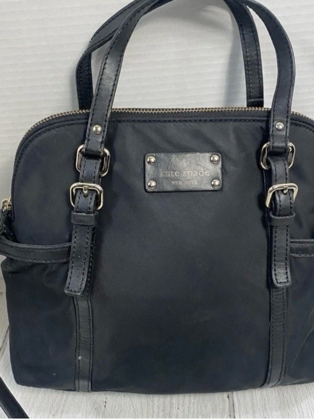 Kate Spade New York Black Nylon & Leather Dome Crossbody Shoulder Bag Purse